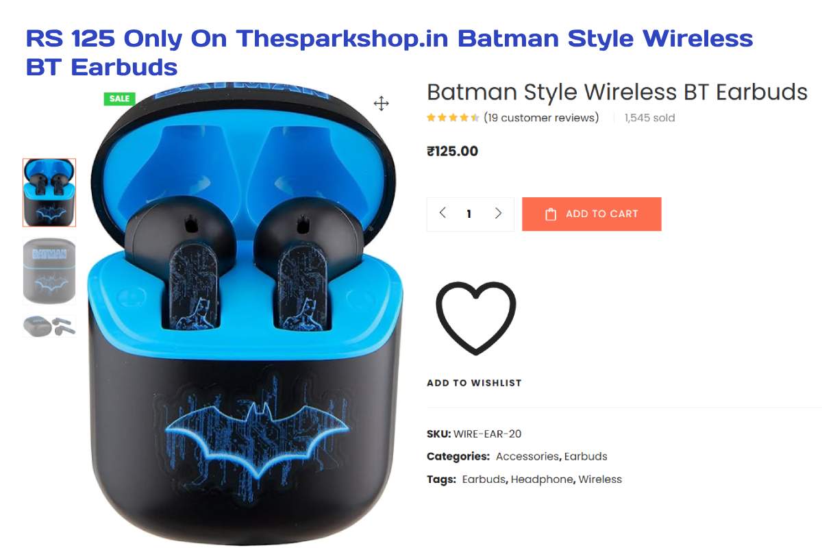 RS 125 Only On Thesparkshop.in Batman Style Wireless BT Earbuds